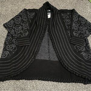 New Antthony Original Black White Floral Open Face Cardigan Sweater M/L
